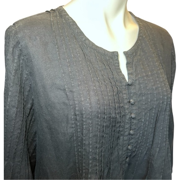 Vineyard Vines Linen Pintuck Tunic Pleated Black Shirt Long Sleeve Size L - Picture 3 of 10